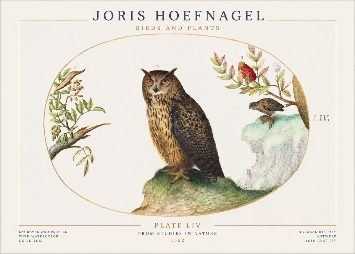 Joris Hoefnagel Bird Study Plate Liv No2 - Poster