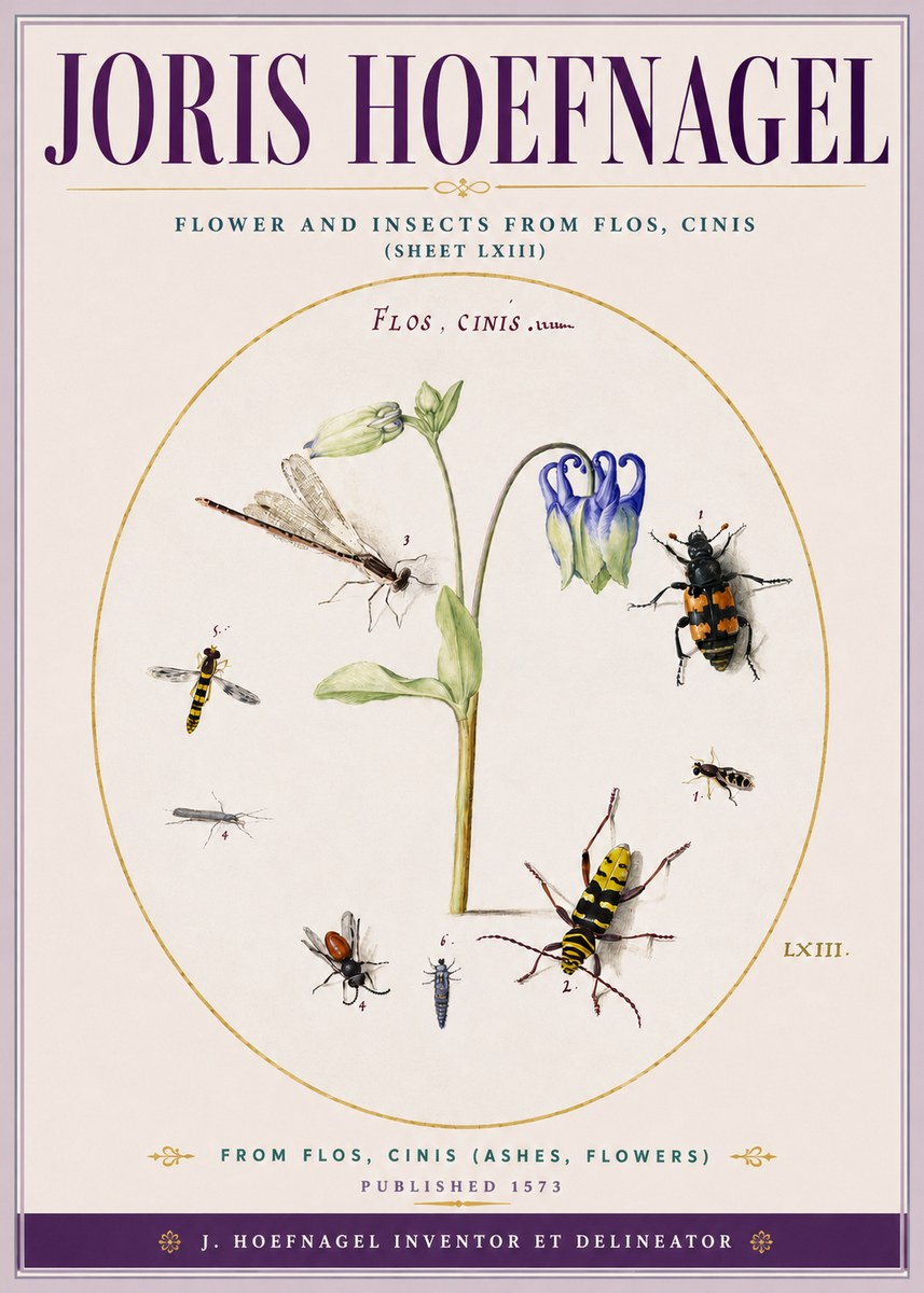 Joris Hoefnagel Insects and a Flower Study No5 - Poster