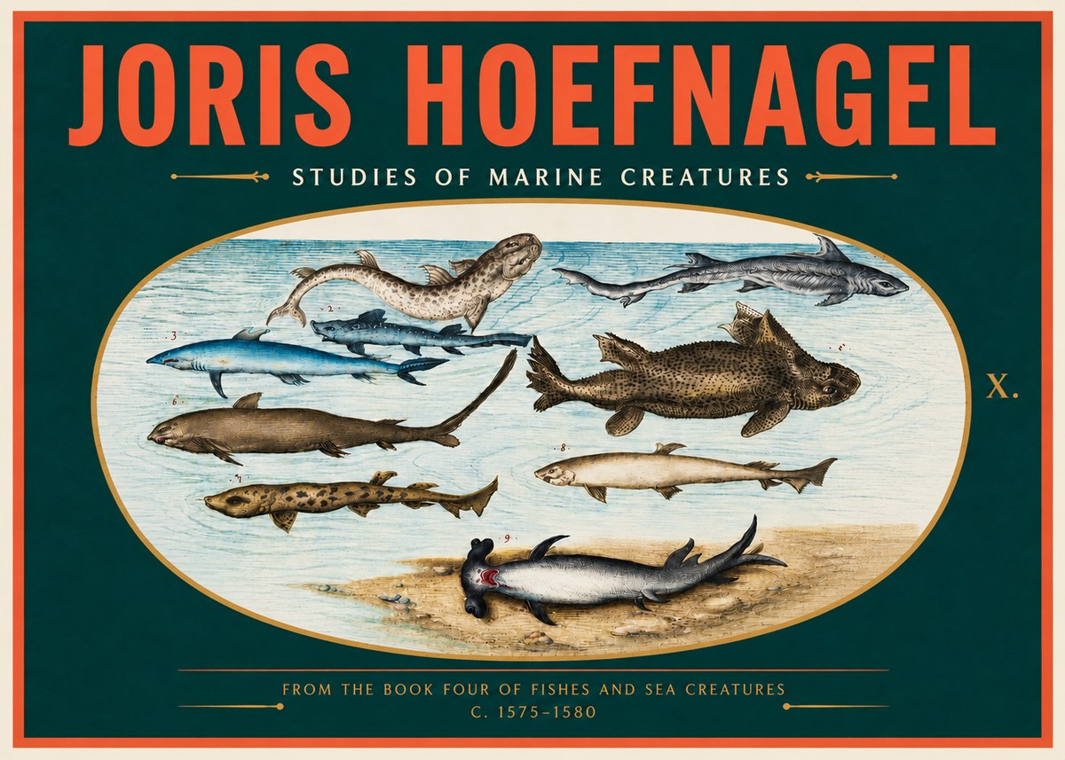 Joris Hoefnagel Studies of Marine Creatures No4 - Poster