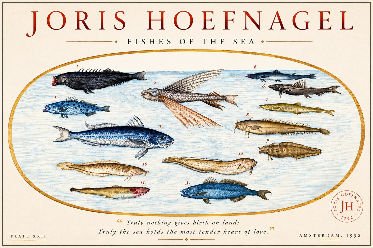 Joris Hoefnagel Fishes of the Sea I No6 - Poster