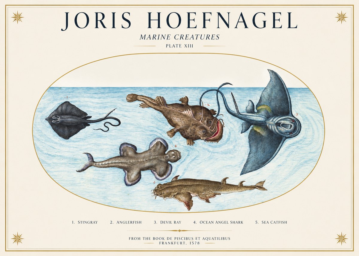 Joris Hoefnagel Marine Creatures Plate Xiii No1 - Poster