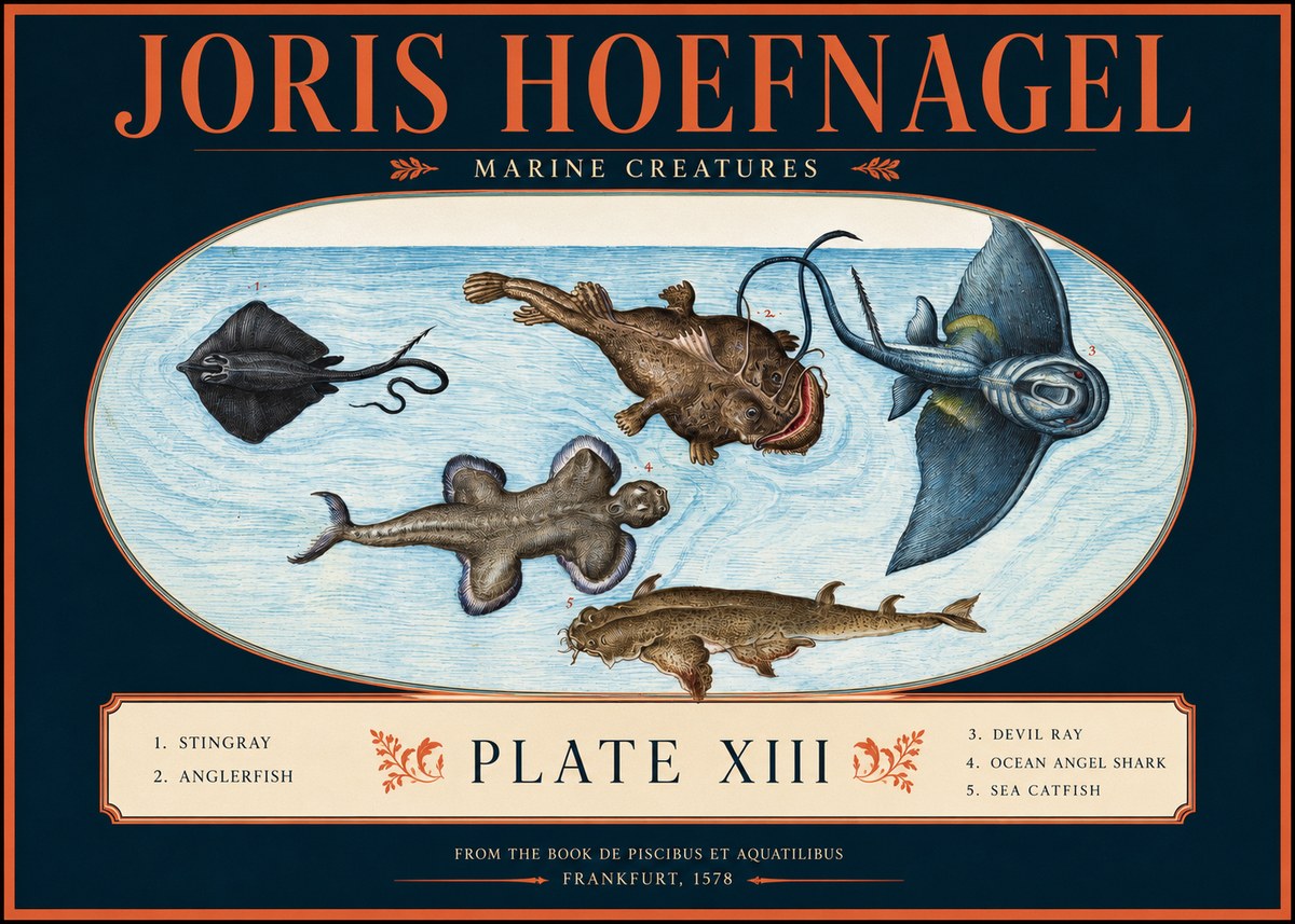 Joris Hoefnagel Marine Creatures Plate Xiii No2 - Poster