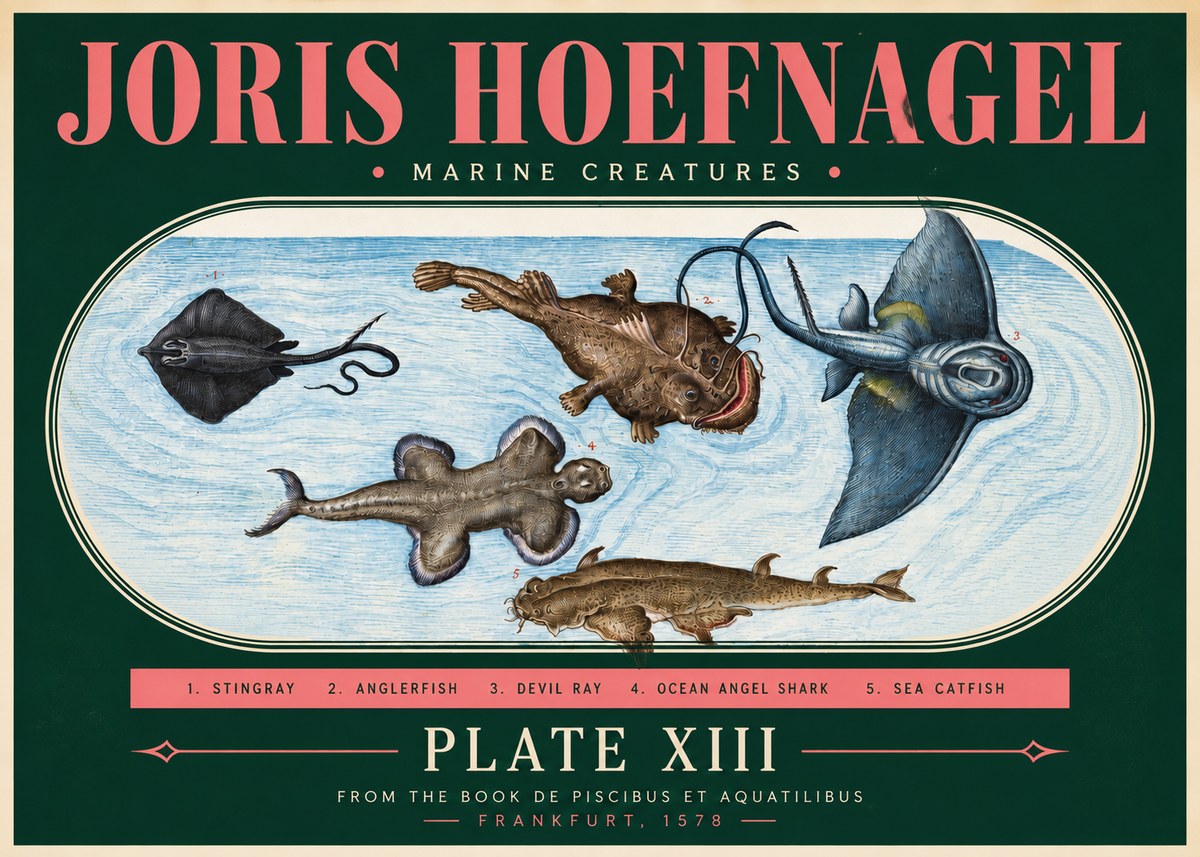 Joris Hoefnagel Marine Creatures Plate Xiii No3 - Poster