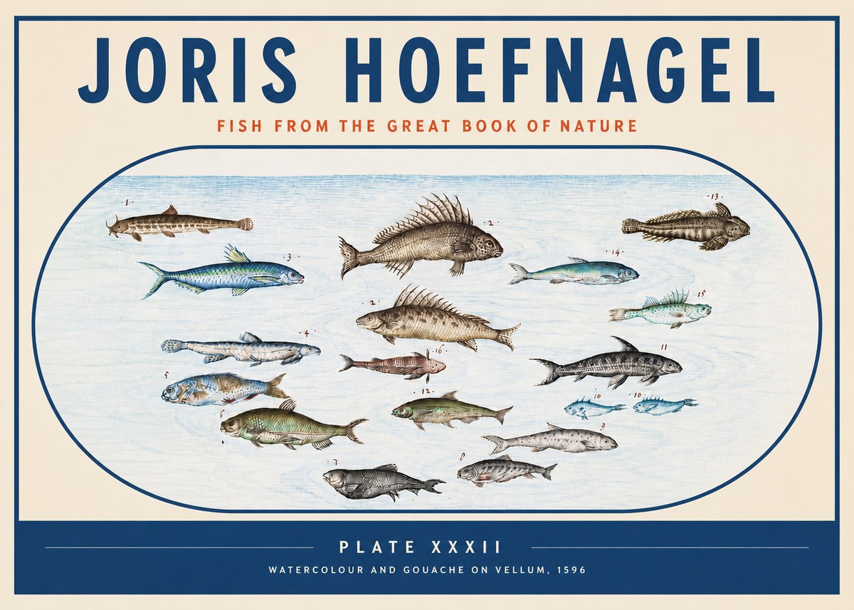 Joris Hoefnagel Fish from the Great Book of Nature No3 - Poster