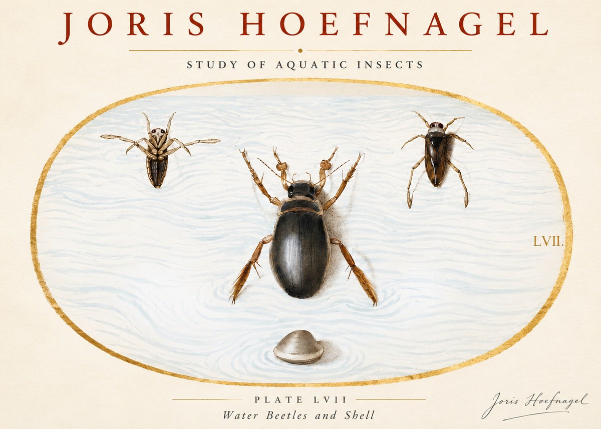 Joris Hoefnagel Water Beetles and Shell No3 - Poster