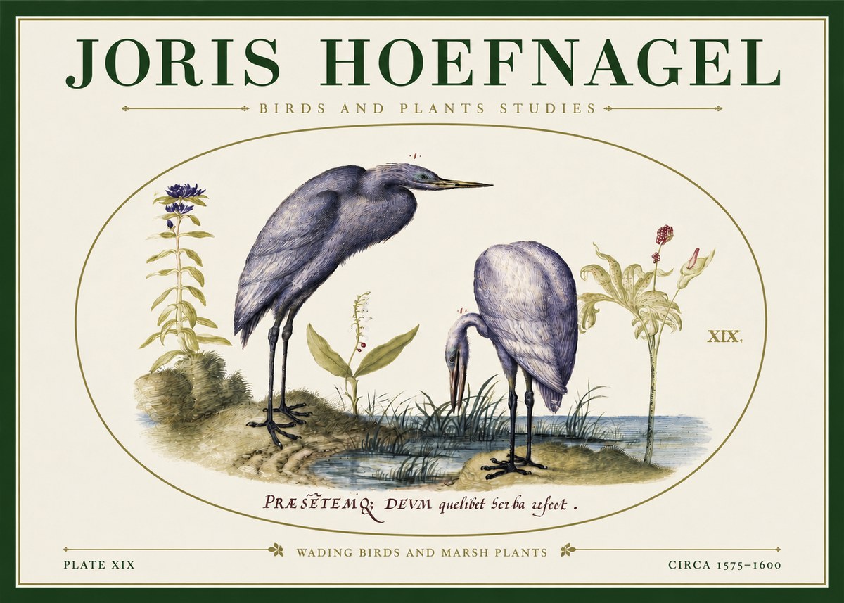 Joris Hoefnagel Wading Birds and Marsh Plants No3 - Poster