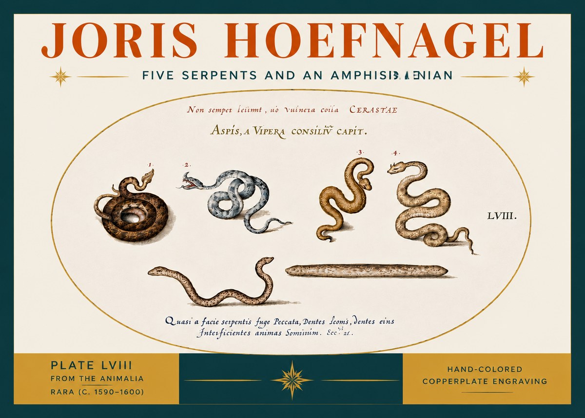 Joris Hoefnagel Five Serpents and an Amphisbaenian No6 - Poster