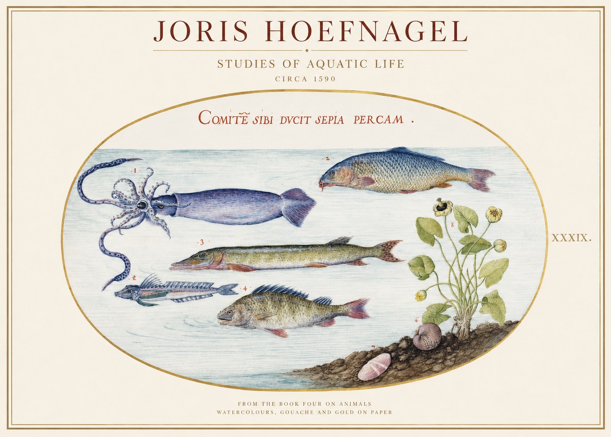 Joris Hoefnagel Comitẽ Sibi Ducit Sepia Percam. No1 - Poster
