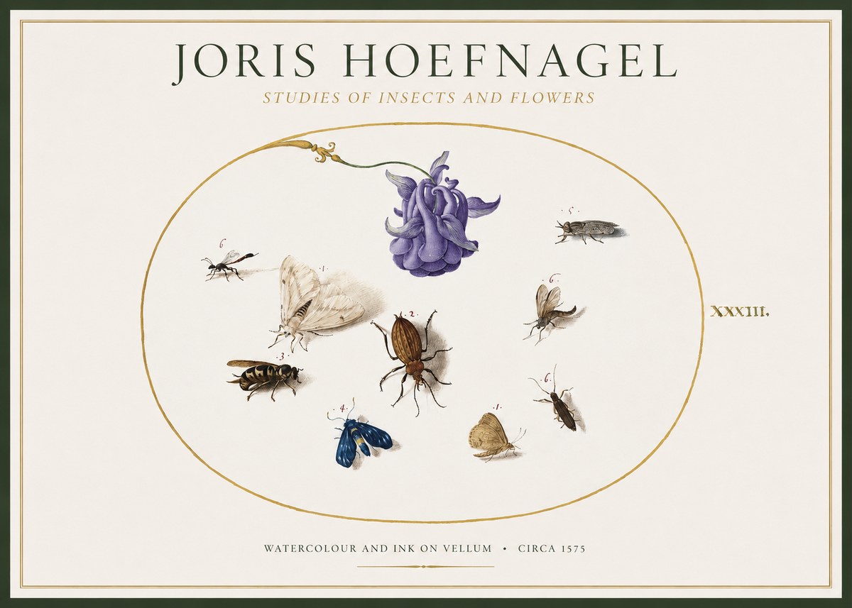 Joris Hoefnagel Studies of Insects and Flowers No1 - Poster