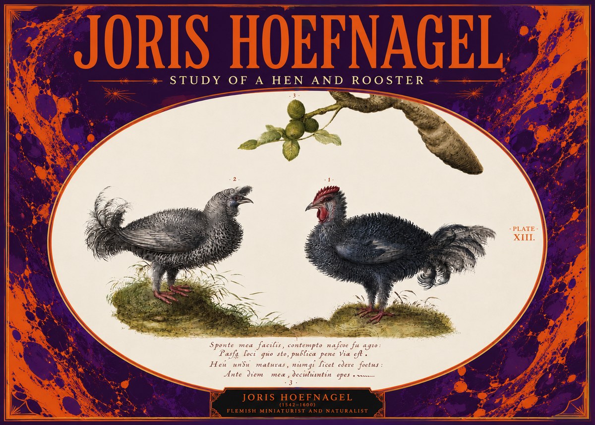 Joris Hoefnagel Study of a Hen and Rooster No4 - Poster