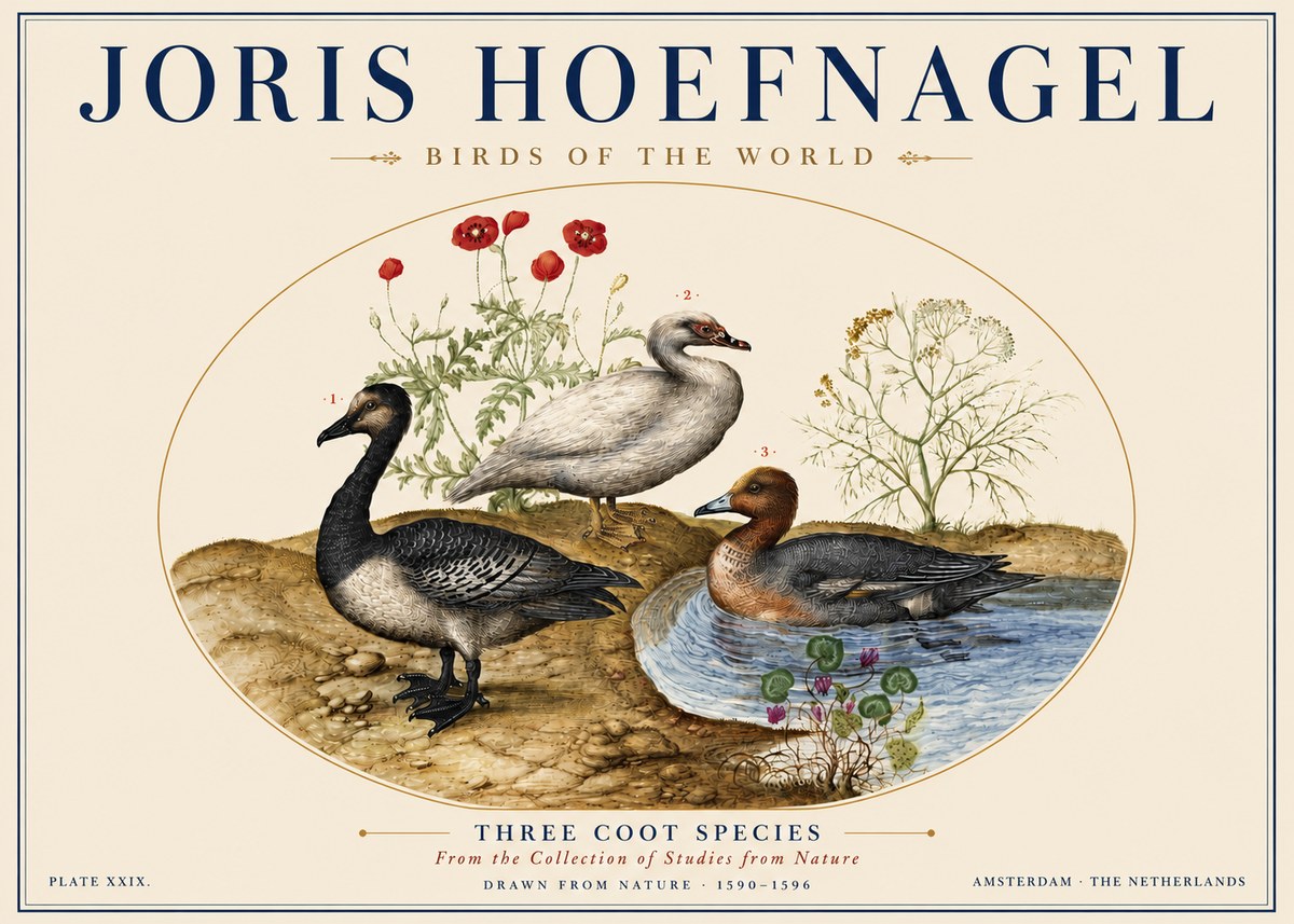 Joris Hoefnagel Three Coot Species No5 - Poster