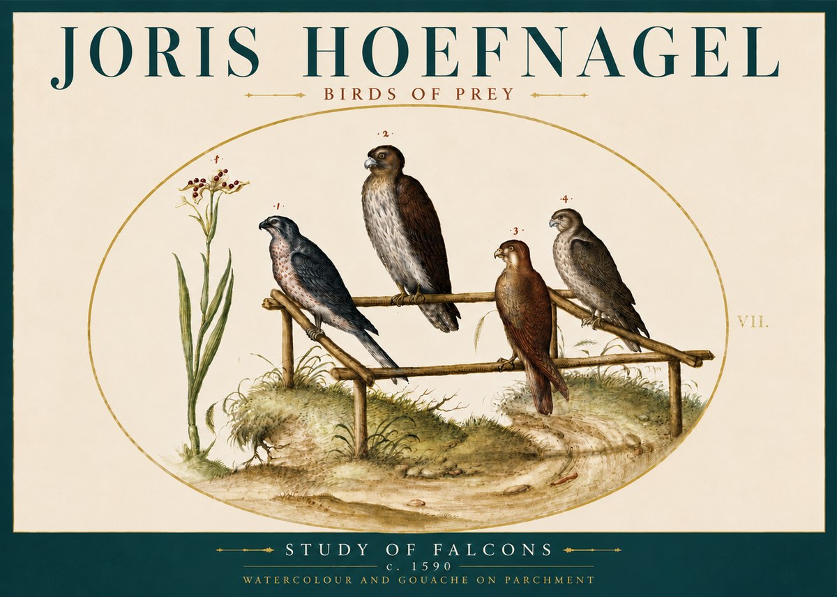 Joris Hoefnagel Study of Falcons No5 - Poster