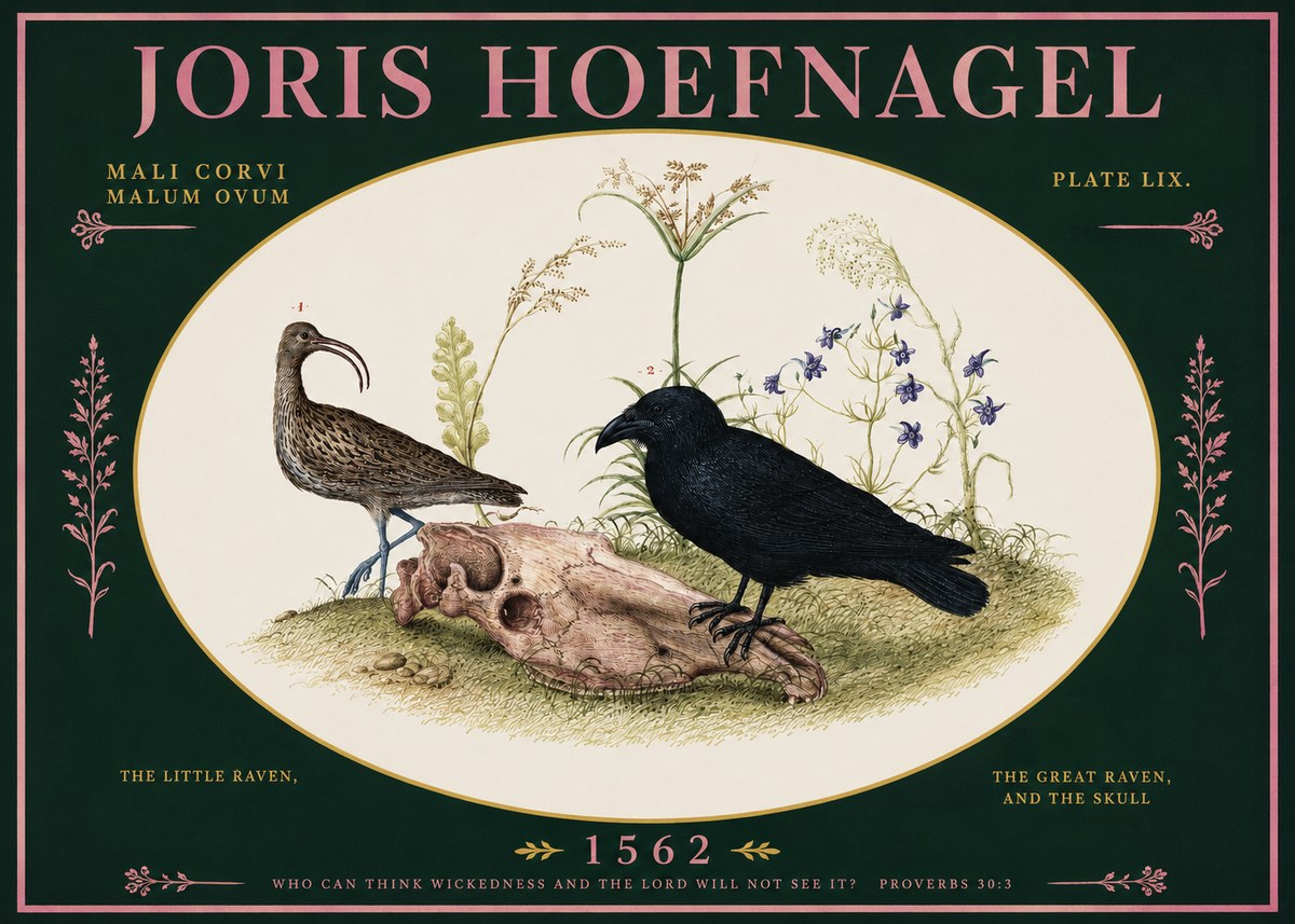 Joris Hoefnagel The Little Raven, the Great Raven, and the Skull No2 - Poster