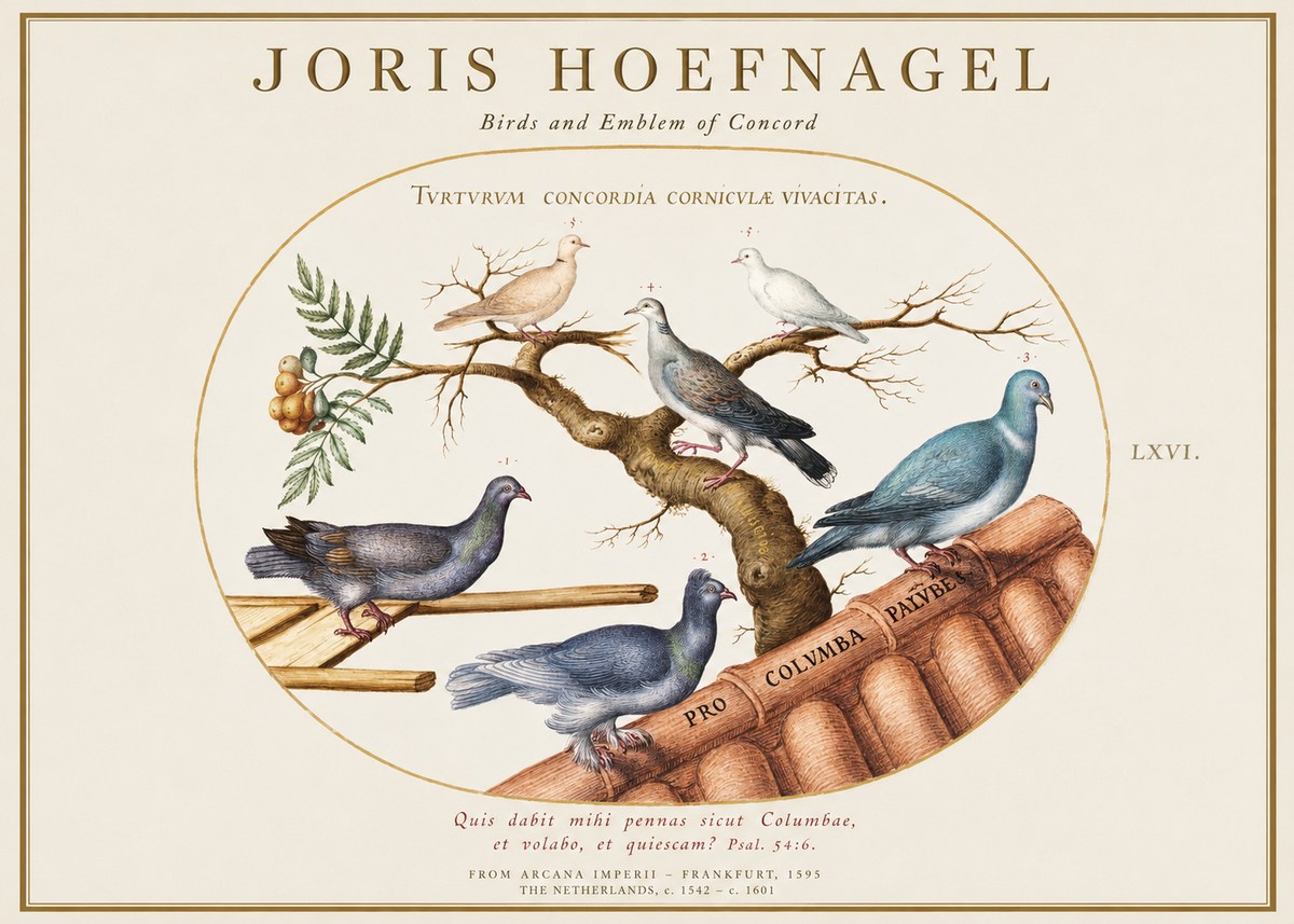 Joris Hoefnagel Birds and Emblem of Concord No1 - Poster