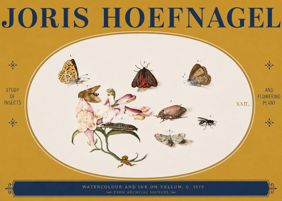Joris Hoefnagel Study of Insects and Flowering Plant No3 - Poster
