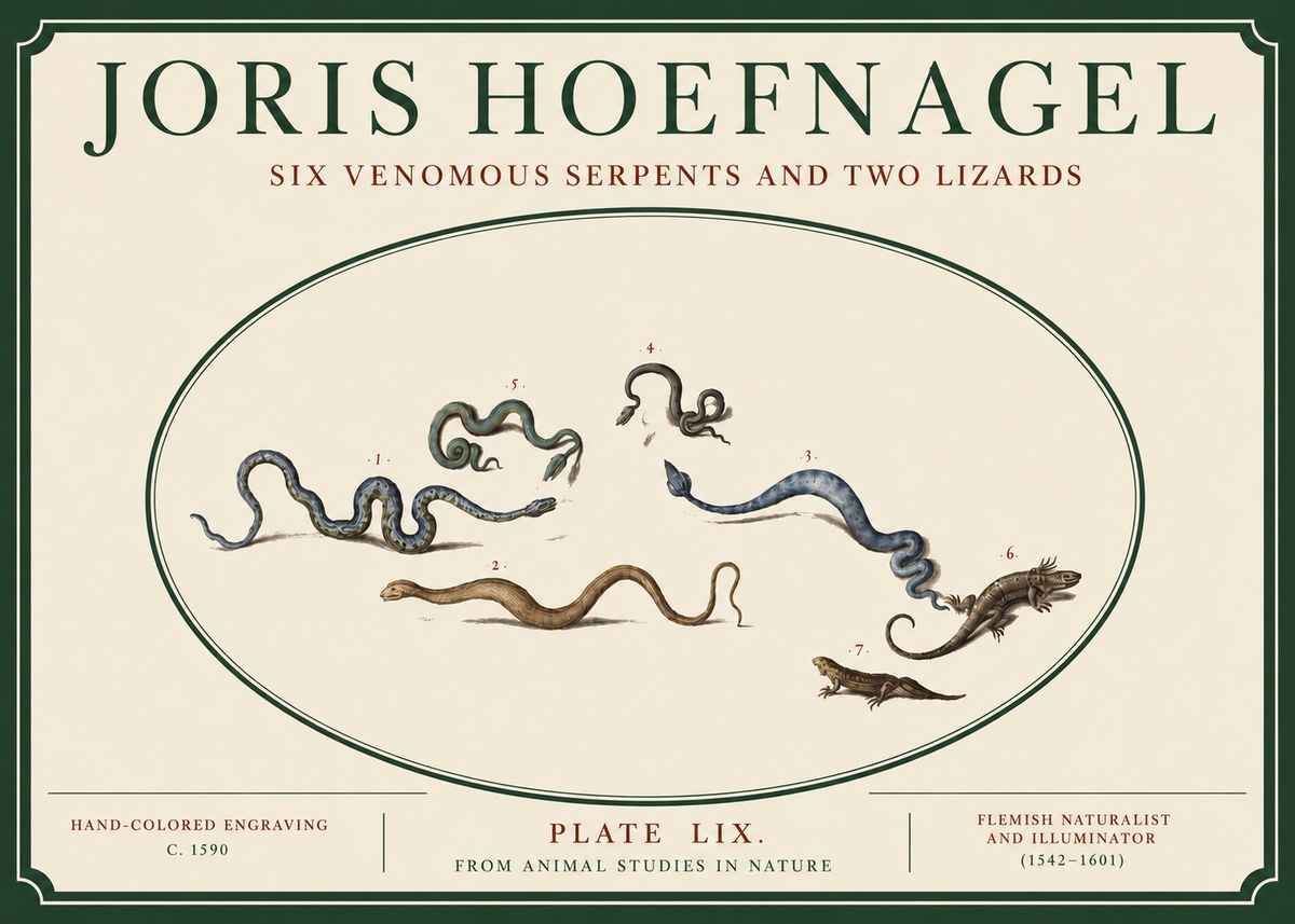Joris Hoefnagel Six Venomous Serpents and Two Lizards No3 - Poster