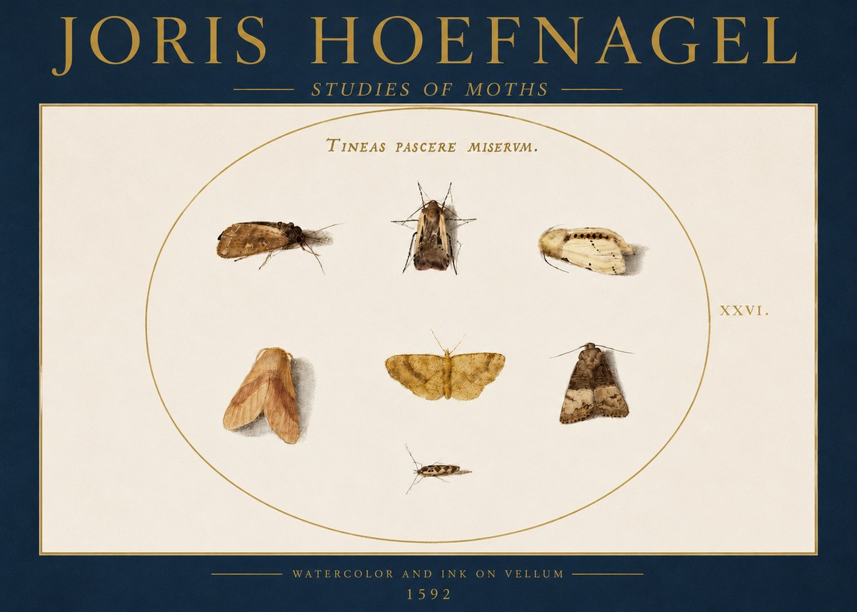 Joris Hoefnagel Studies of Moths II No4 - Poster
