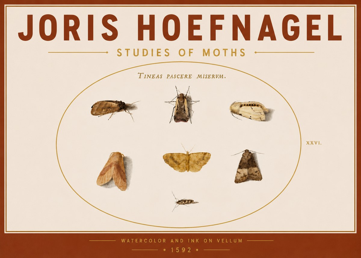 Joris Hoefnagel Studies of Moths II No5 - Poster