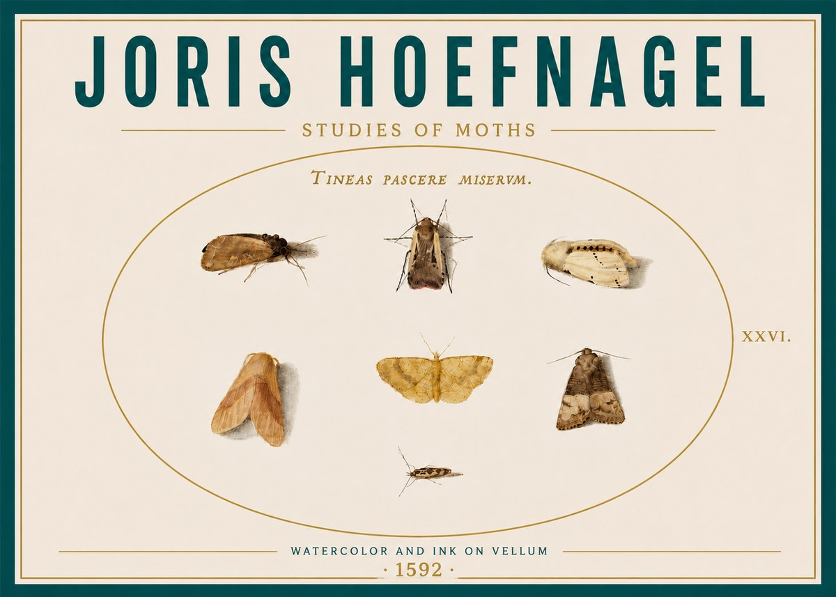 Joris Hoefnagel Studies of Moths II No6 - Poster