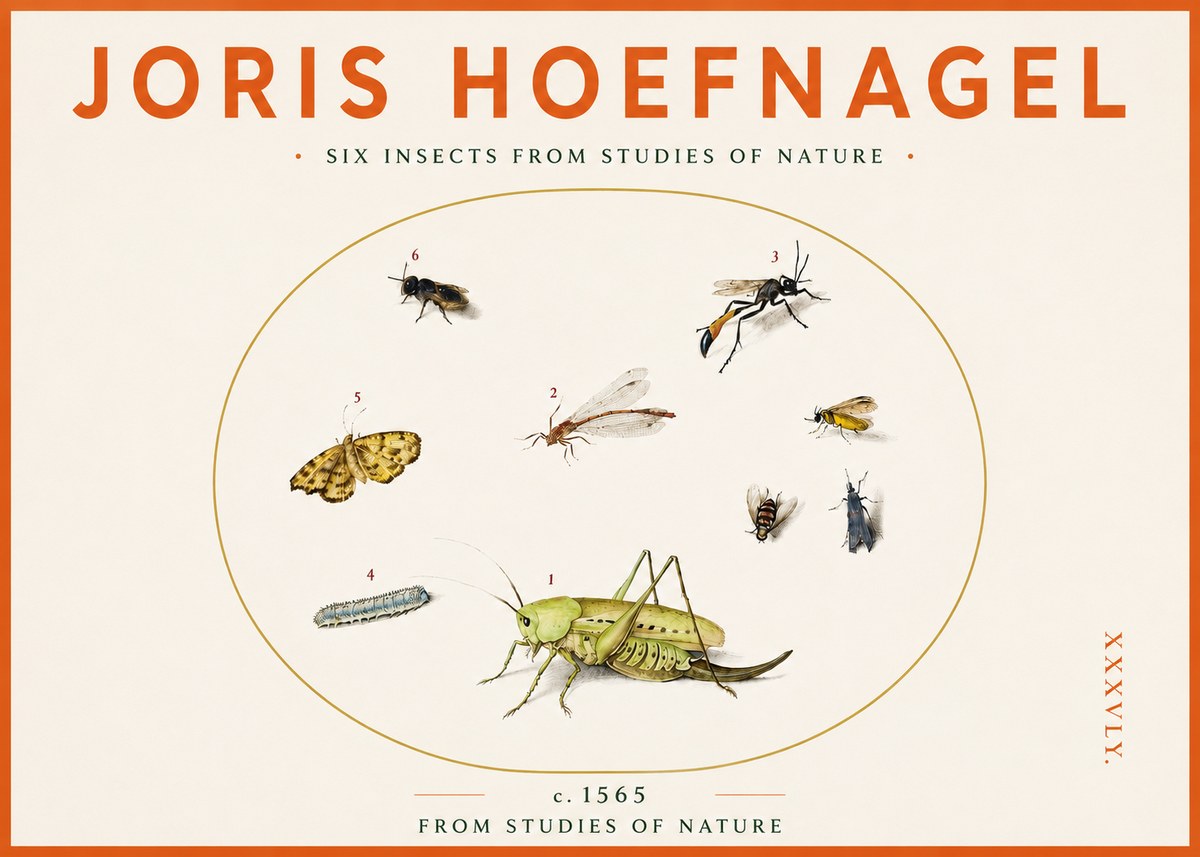 Joris Hoefnagel Six Insects from Studies of Nature C. 1565 No3 - Poster
