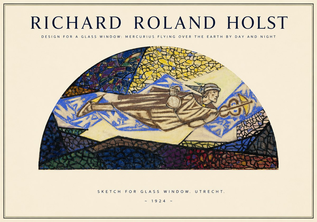 Richard Roland Holst Design for a Glass Window: Mercurius Flying over the Earth by Day and Night No1 - Poster