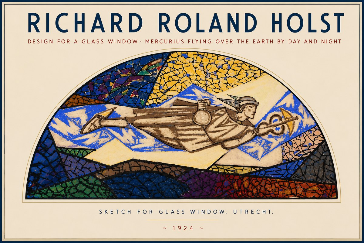 Richard Roland Holst Design for a Glass Window: Mercurius Flying over the Earth by Day and Night No4 - Poster
