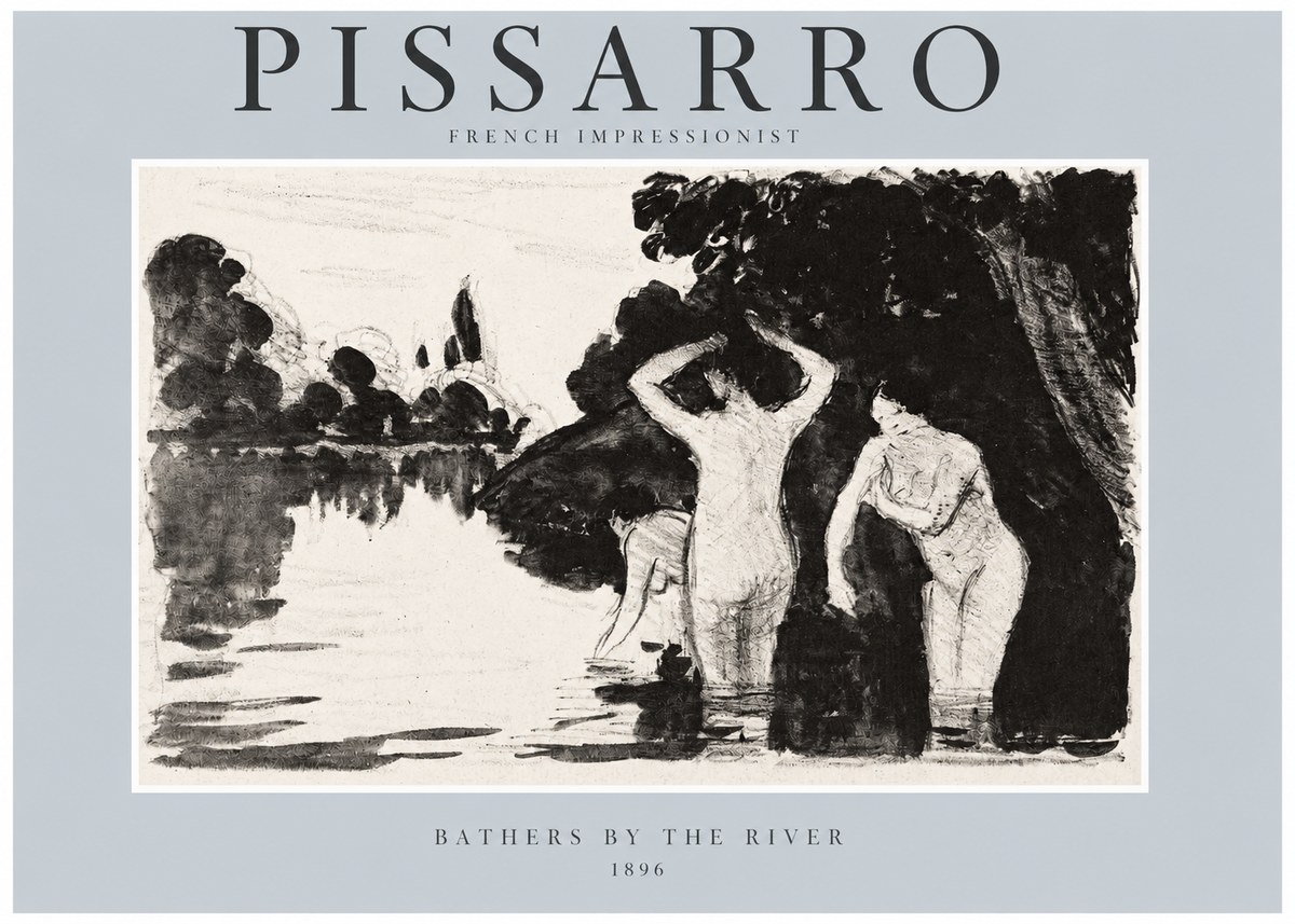 Pissarro Bathers by the River No2 - Poster