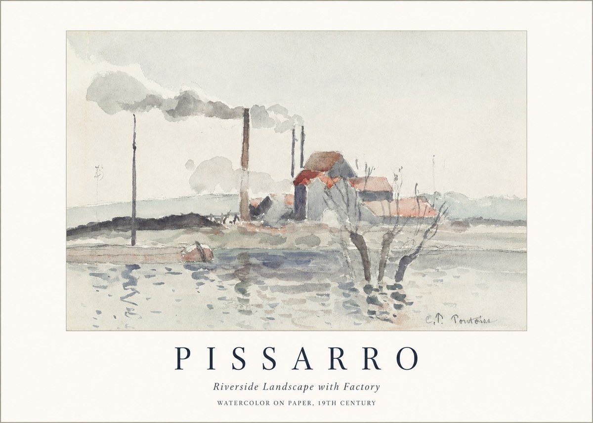 Pissarro Riverside Landscape with Factory No1 - Poster