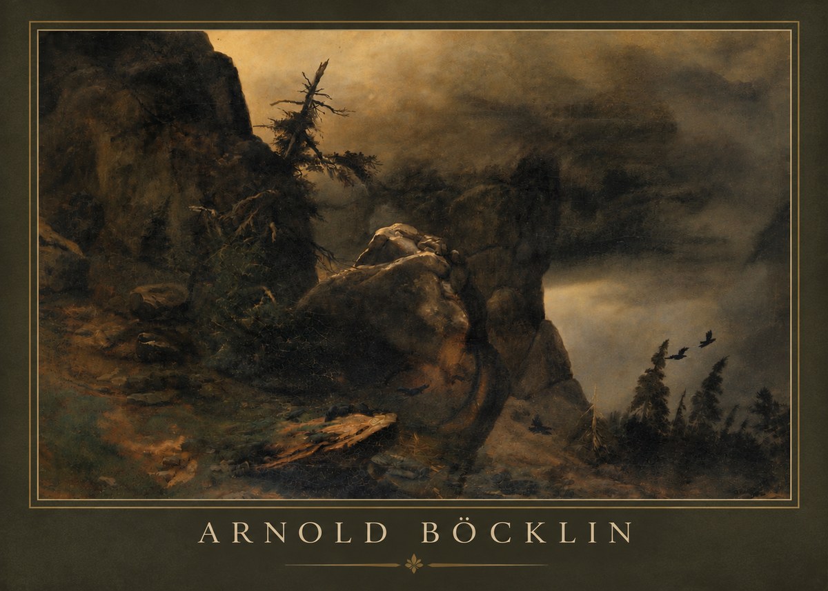 Arnold Böcklin Felsabhang Mit Wettertannen No5 - Poster