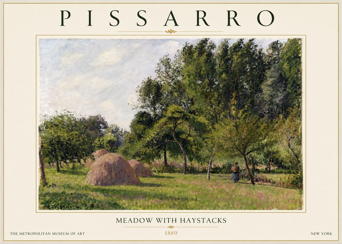 Pissarro Meadow with Haystacks No2 - Poster