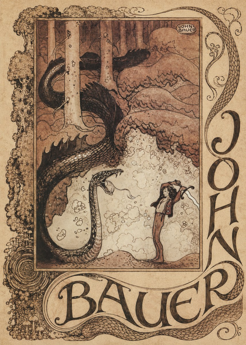 John Bauer The Boy and the Serpent No3 - Poster
