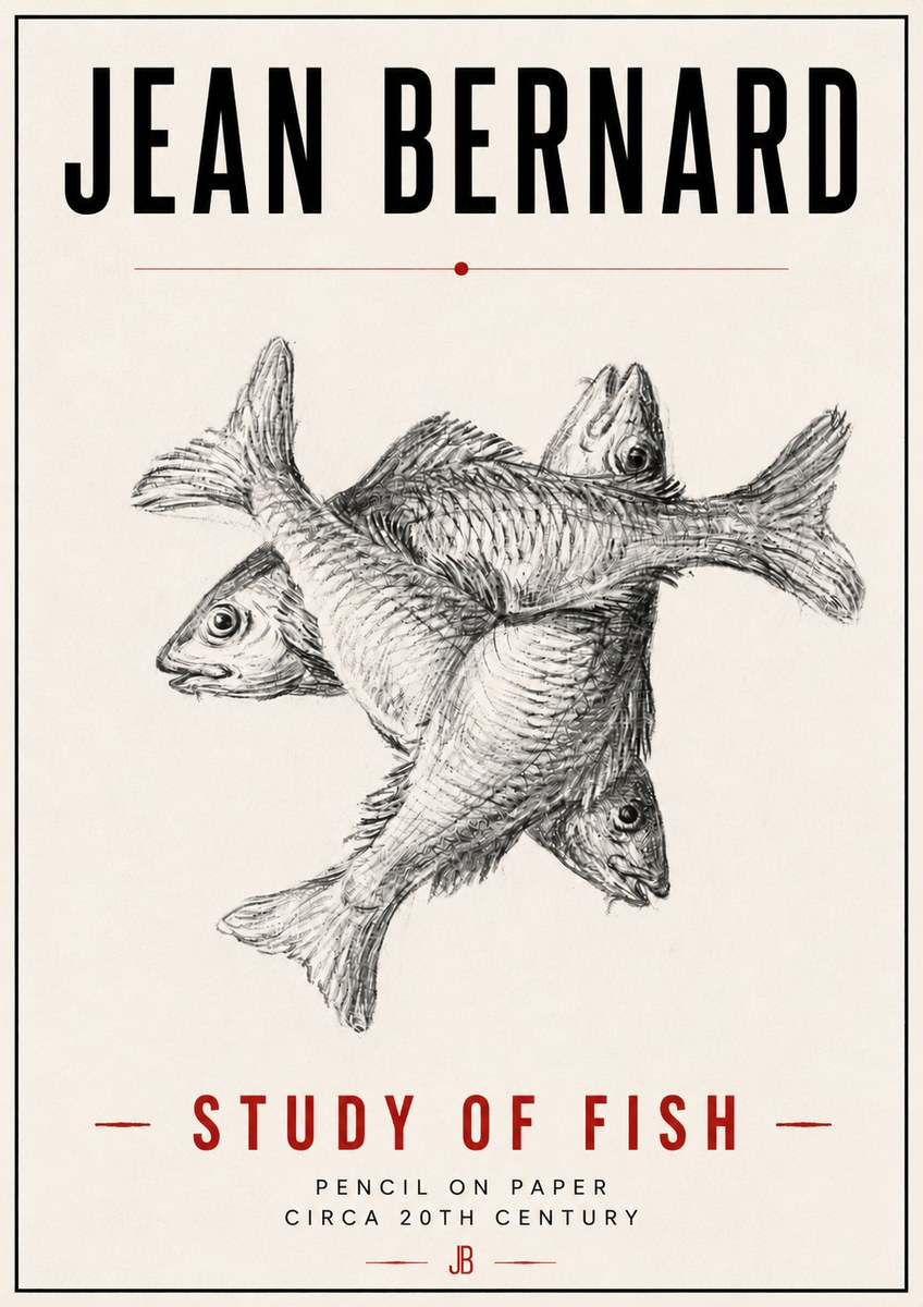 Jean Bernard Study of Fish No6 - Poster