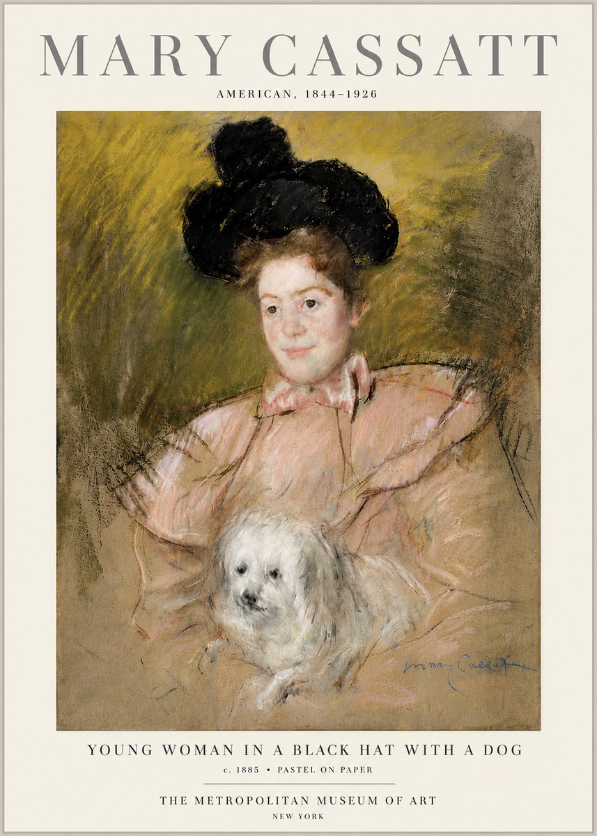 Mary Cassatt Young Woman in a Black Hat with a Dog No6 - Poster