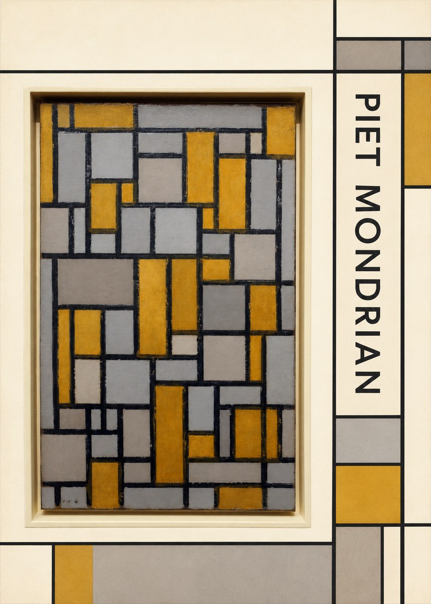 Piet Mondrian Composition in Grey and Yellow No2 - Poster