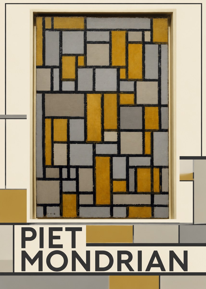 Piet Mondrian Composition in Grey and Yellow No3 - Poster