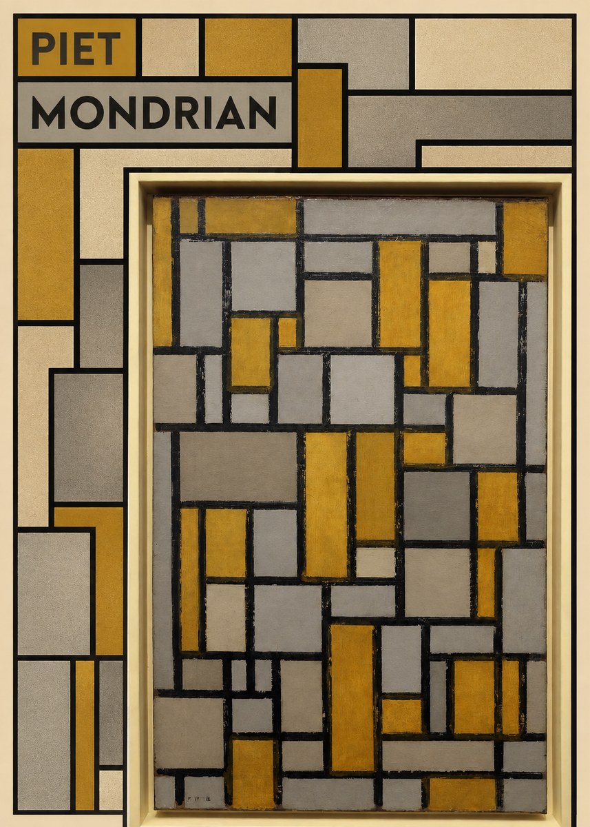 Piet Mondrian Composition in Grey and Yellow No5 - Poster