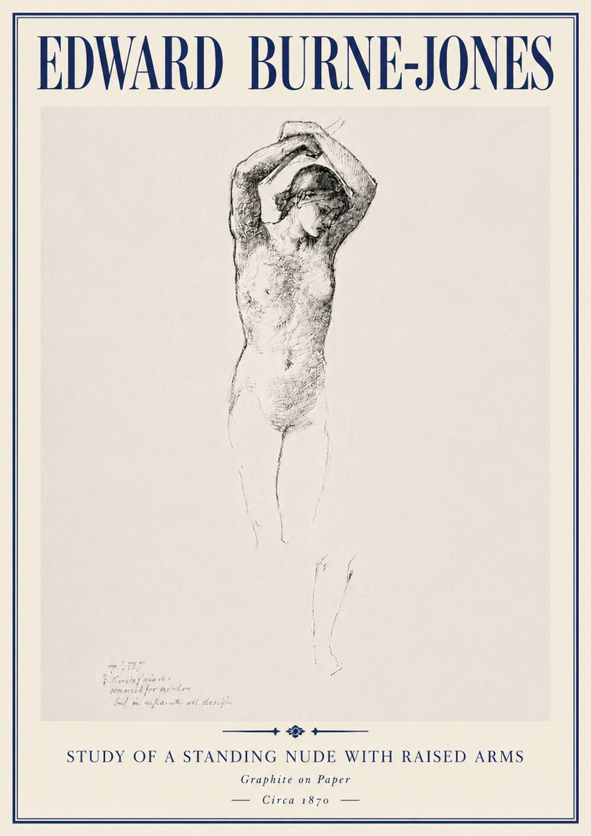Edward Burne-Jones Standing Nude with Raised Arms (Study) No6 - Poster
