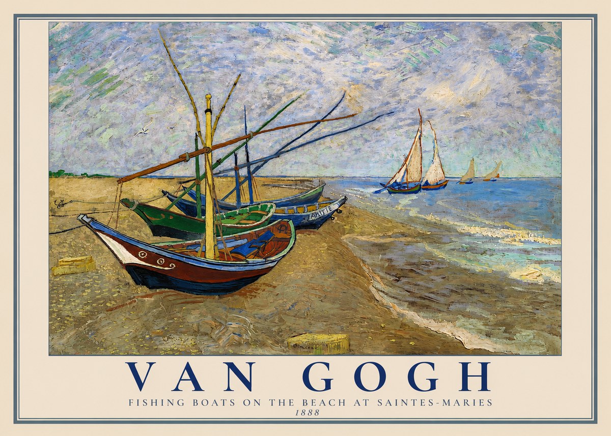 Van Gogh Fishing Boats on the Beach at Saintes-maries No2 - Poster