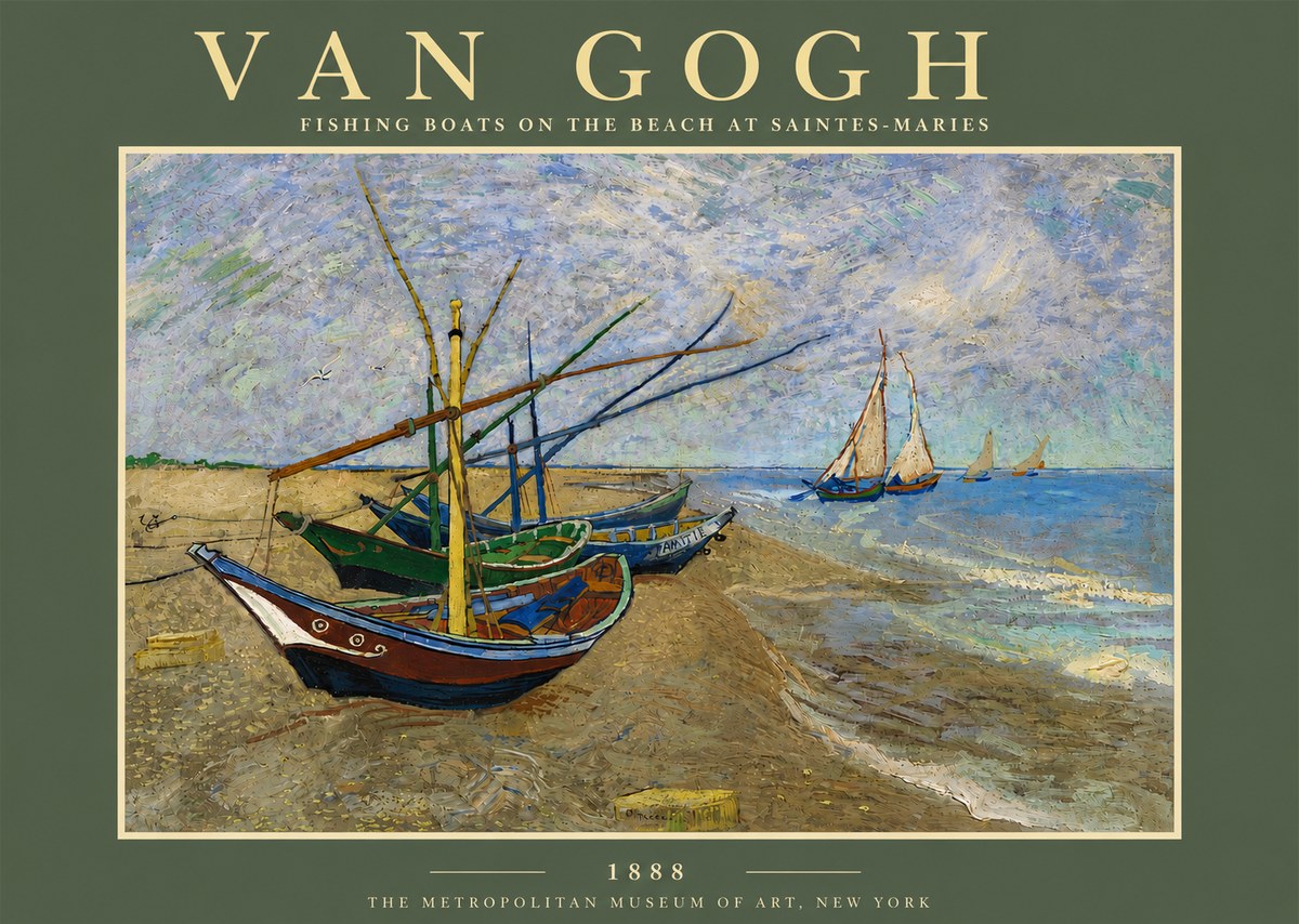 Van Gogh Fishing Boats on the Beach at Saintes-maries No5 - Poster