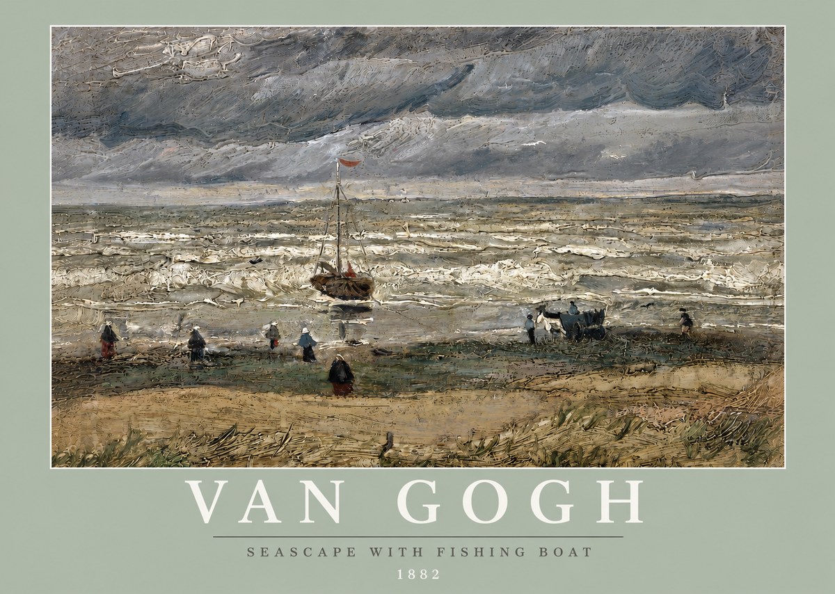 Van Gogh Seascape with Fishing Boat No3 - Poster