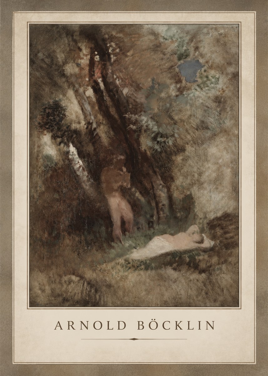 Arnold Böcklin Pan Frightening a Nymph No2 - Poster