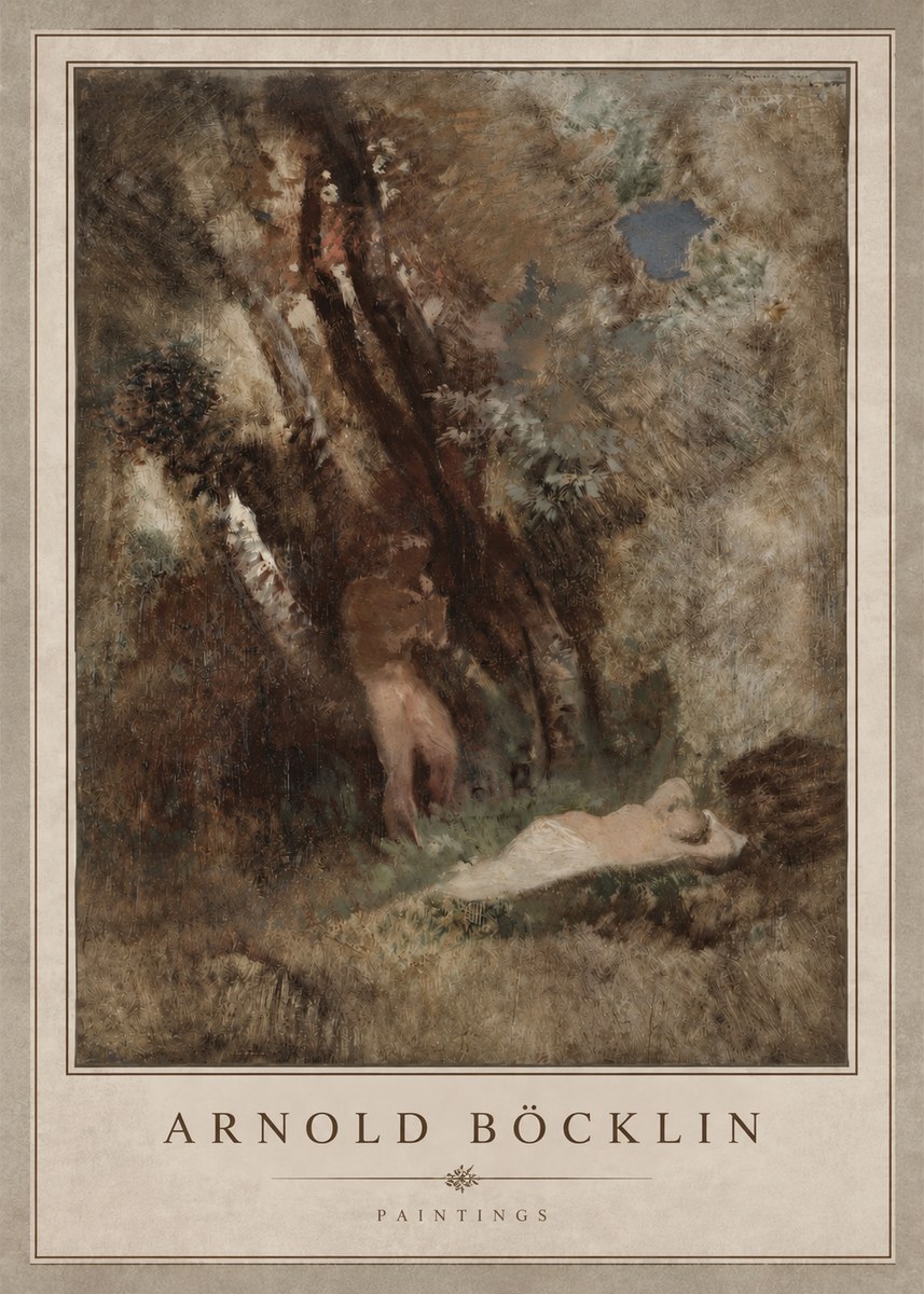 Arnold Böcklin Pan Frightening a Nymph No3 - Poster