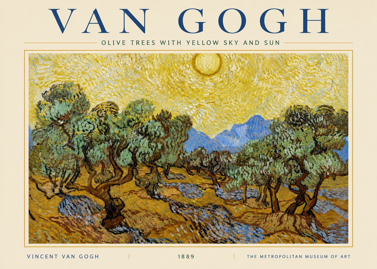 Van Gogh Olive Trees with Yellow Sky and Sun No5 - Poster