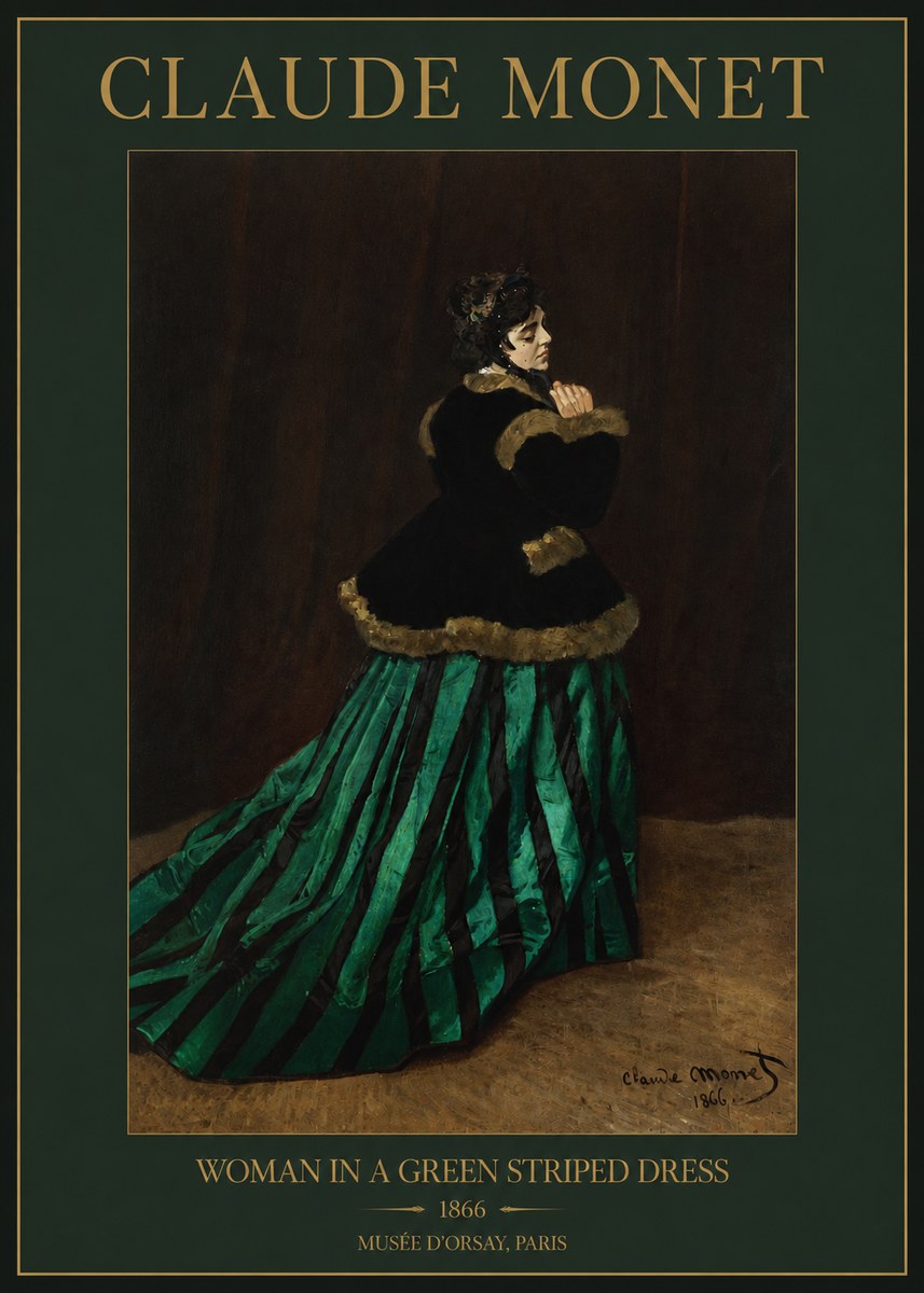 Monet Woman in a Green Striped Dress No2 - Poster