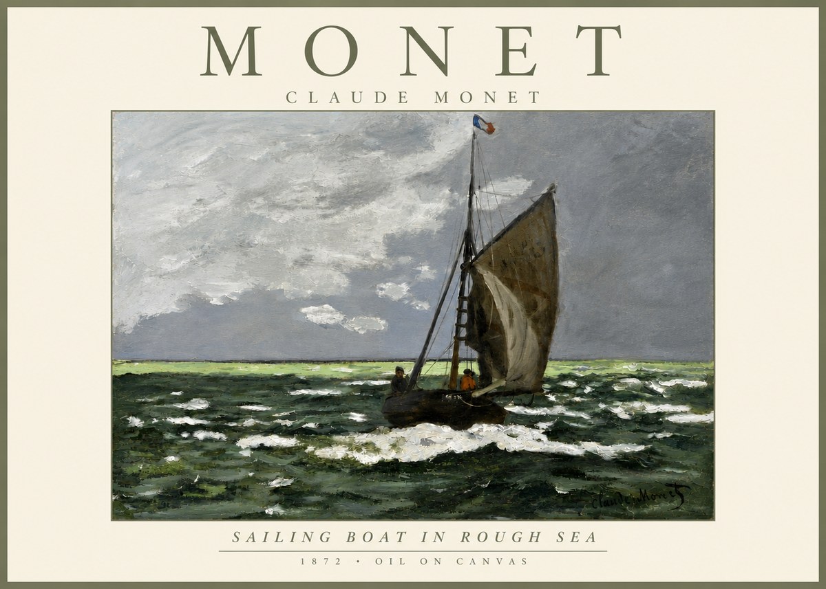 Monet Sailing Boat in Rough Sea No3 - Poster