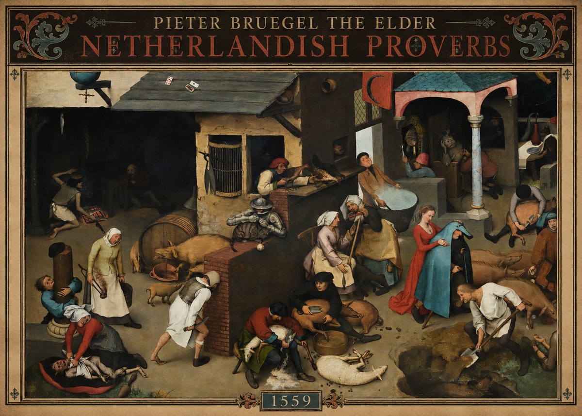 Pieter Bruegel Netherlandish Proverbs VI No4 - Poster