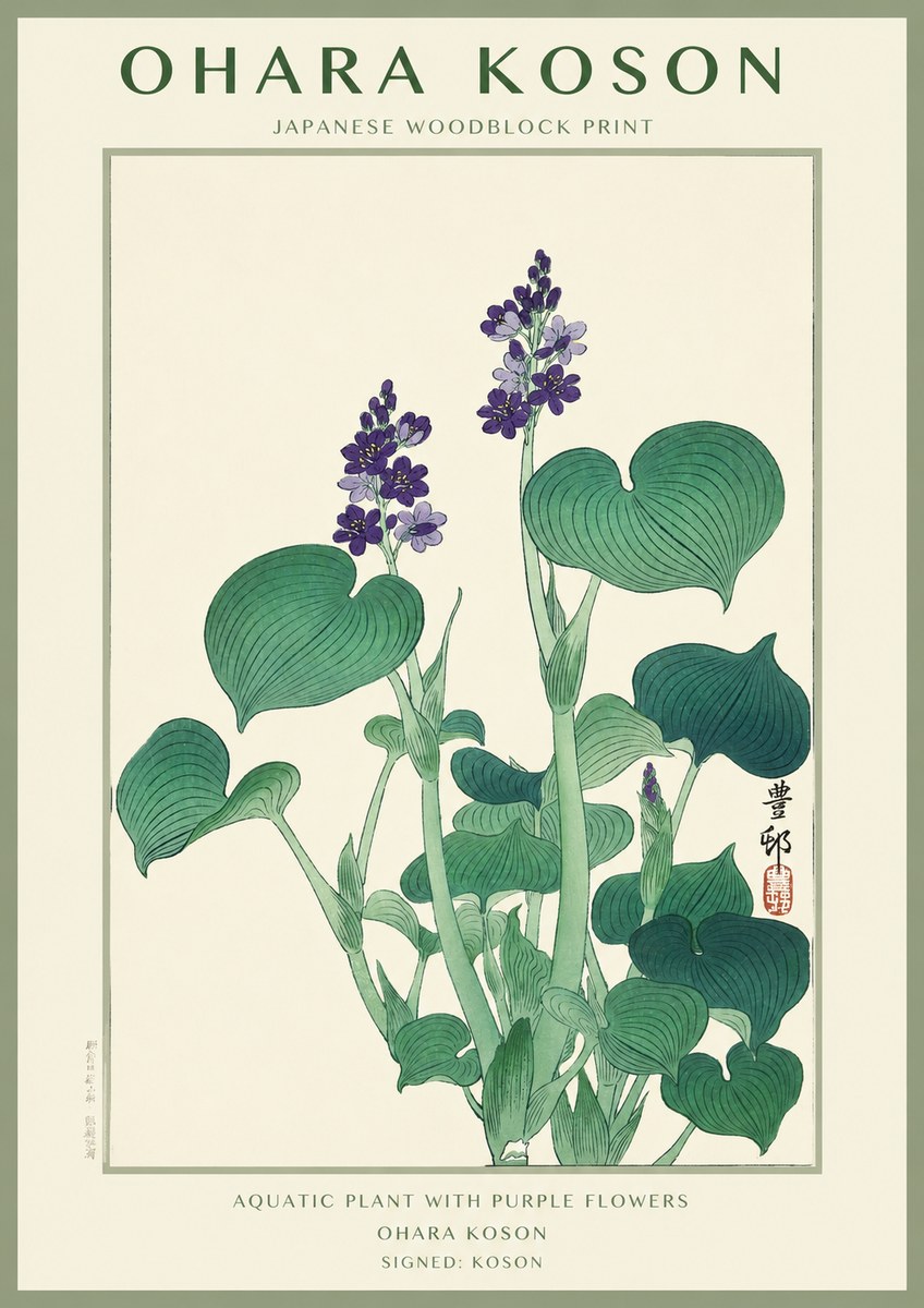 Ohara Koson Aquatic Plant with Purple Flowers No1 - Poster
