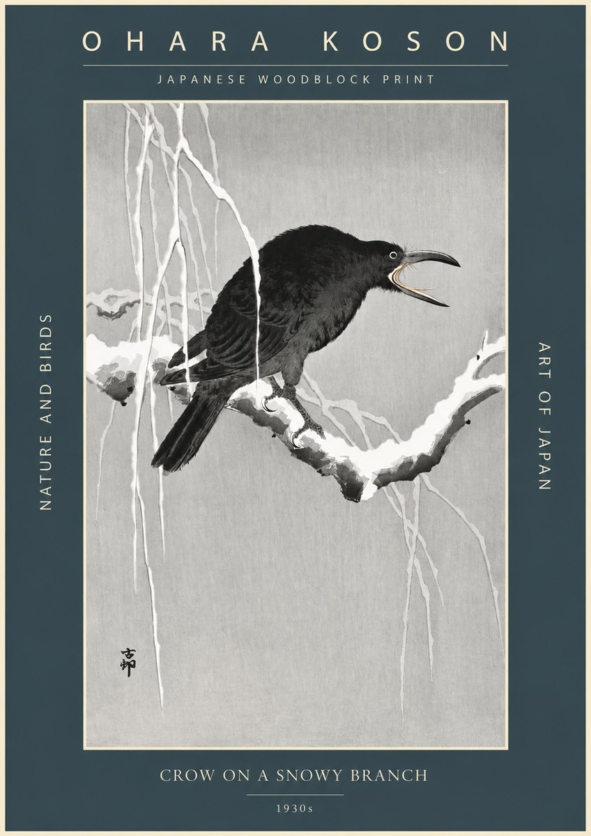Ohara Koson Crow on a Snowy Branch II No2 - Poster