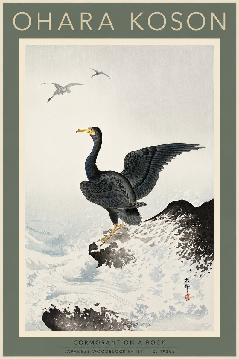 Ohara Koson Cormorant on a Rock No5 - Poster