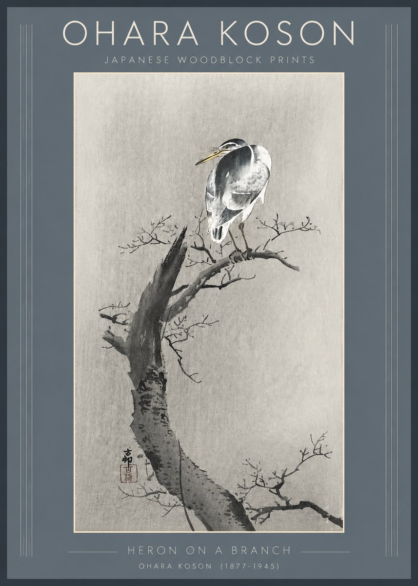 Ohara Koson Heron on a Branch No3 - Poster